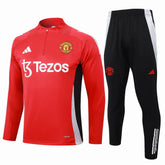 Conjunto Manchester United Zíper Curto Treino Vermelho e Preto