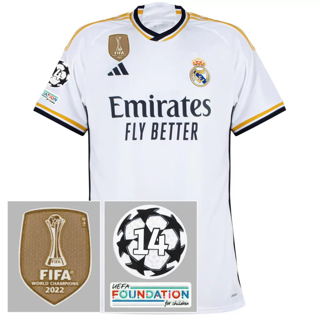 Camisa Adidas Real Madrid I Home 2023/24 + Patch Mundial + 14 Champions League